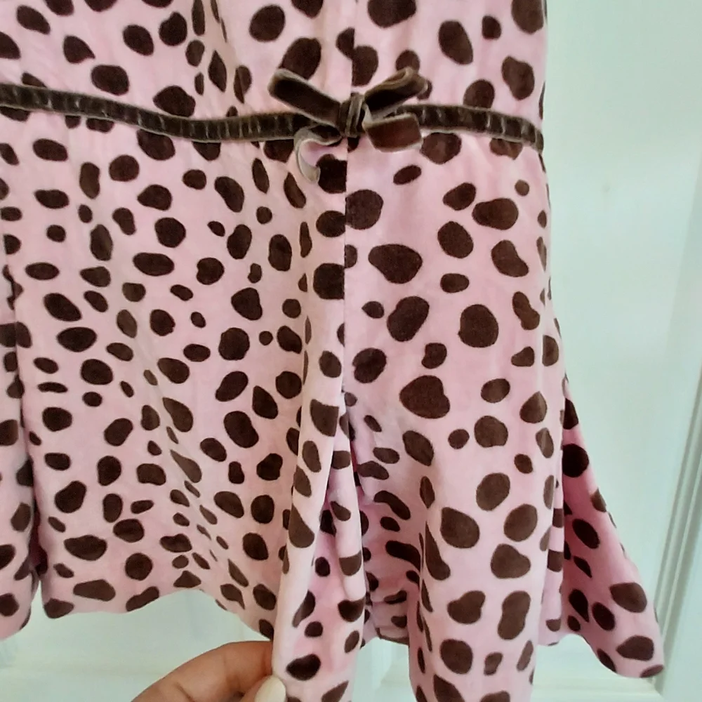 Mini Boden pink velvet print drop waist dress 7-8